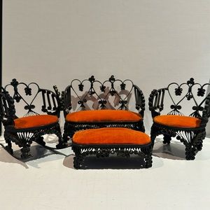 4 Piece Vintage Tin Can/Tramp/Folk Art Dollhouse Furniture